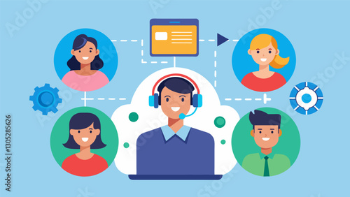 Through the use of data and machine learning customer service platforms are able to handle higher volumes of inquiries and provide consistent quality support.. Vector illustration