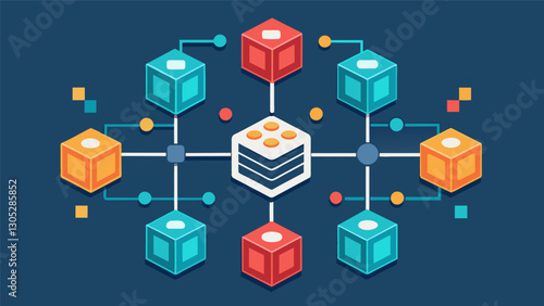 Within the hexabyte network data streams seamlessly from one node to the next creating a cohesive flow of information.. Vector illustration