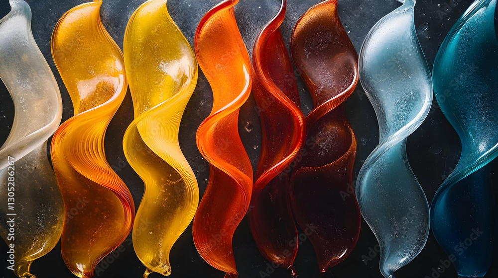Obraz premium Colorful, wavy, sculpted objects on a dark surface