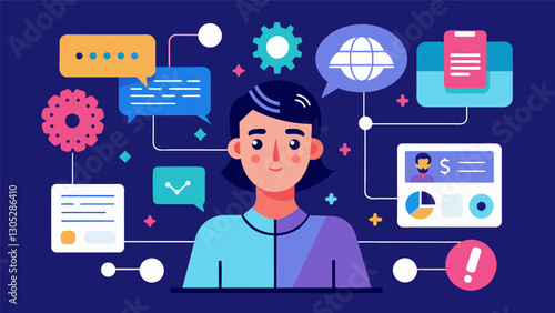 Utilizing machine learning algorithms to analyze user data and generate design recommendations for optimal functionality and comfort.. Vector illustration