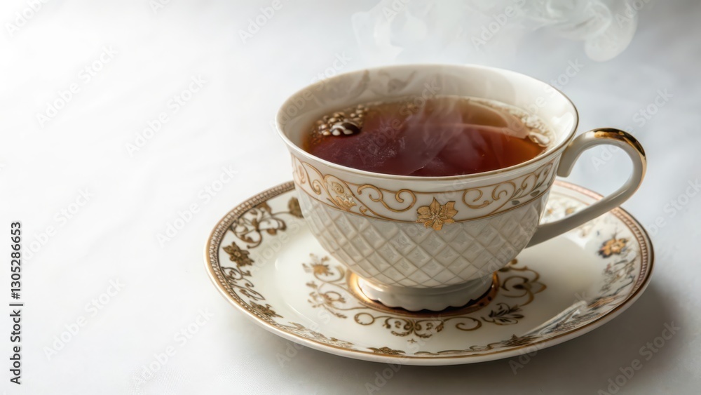 Fototapeta premium Hot Tea in Ornate Cup and Saucer