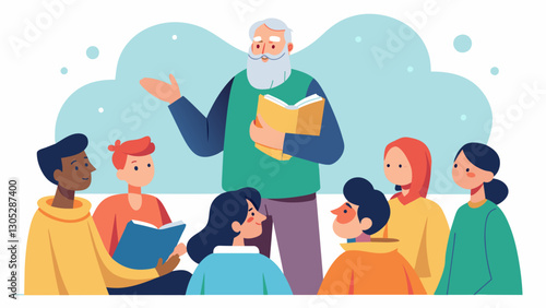 The workshop leader a seasoned poet themselves offers gentle guidance and encouragement as they lead the group in tapping into their innermost thoughts and emotions.. Vector illustration