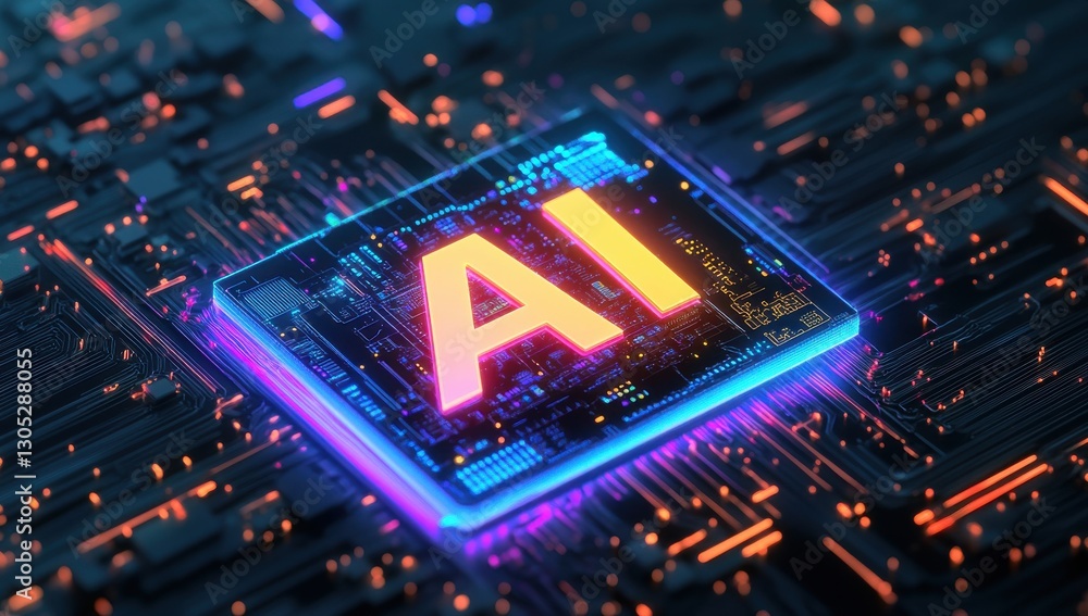 Obraz premium Digital Art of AI Concept with Illuminated Circuit Board Design Highlighting Technology and Innovation in Artificial Intelligence for Modern Applications