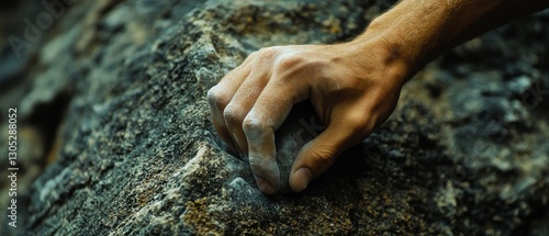 A climber's chalk-dusted hand firmly grips a rugged rock surface, capturing the essence of determination and the thrill of adventure.