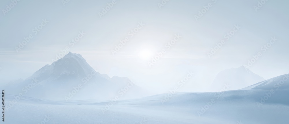 A serene, snowy landscape with mist-shrouded mountains, capturing a quiet dawn with soft light embracing the winter scene. A serene, snowy landscape with mist-shrouded mountains, capturing a quiet dawn with soft light embracing the winter scene.