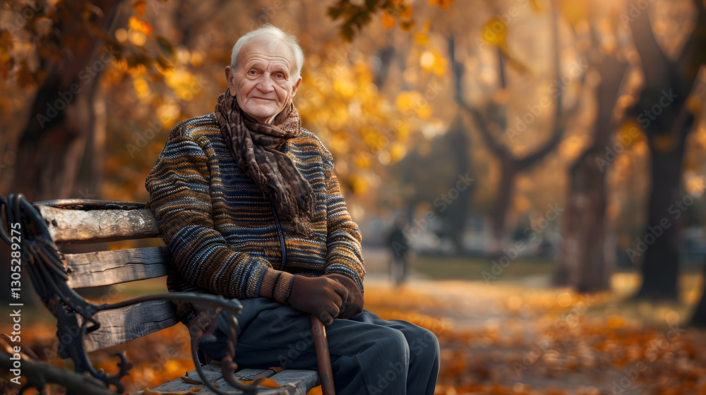 Elderly Man Enjoying Serene Autumn Day on Park Bench Surrounded by Golden Leaves and Warm Sunlight Elderly Man Enjoying Serene Autumn Day on Park Bench Surrounded by Golden Leaves and Warm Sunlight