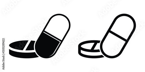 Pills, medicines, vitamins, drugs, capsules icon