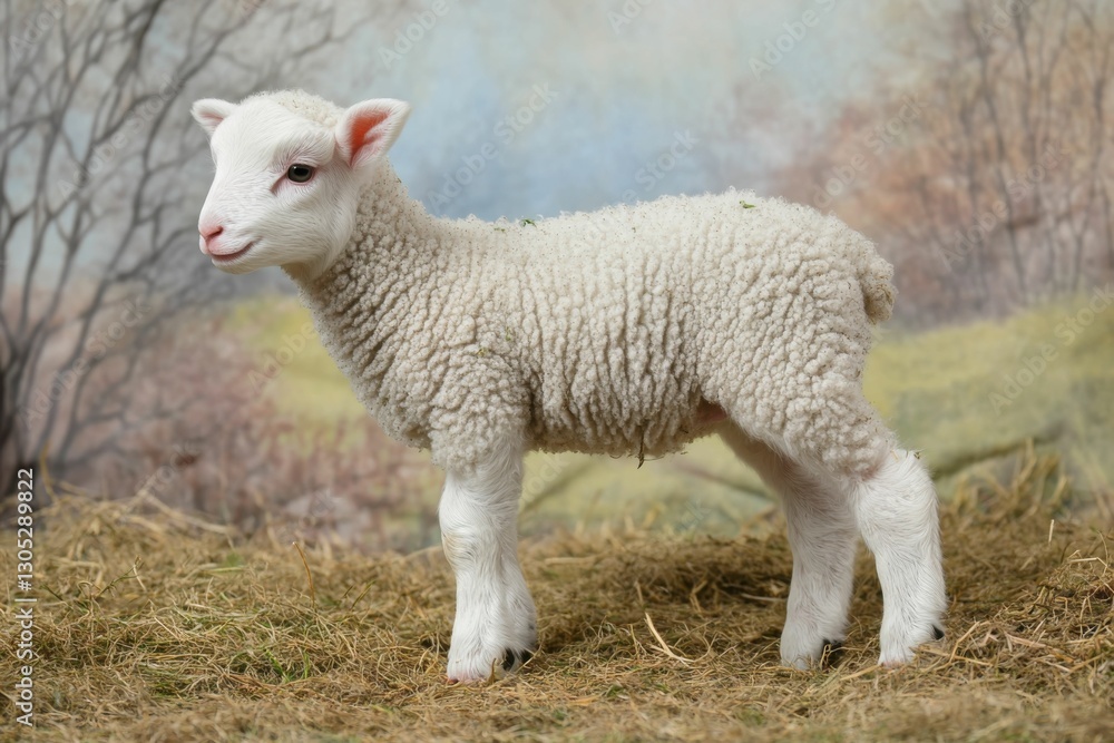 Lamb Profile. Adorable Baby Sheep in a Green Pasture on a Farm Lamb Profile. Adorable Baby Sheep in a Green Pasture on a Farm