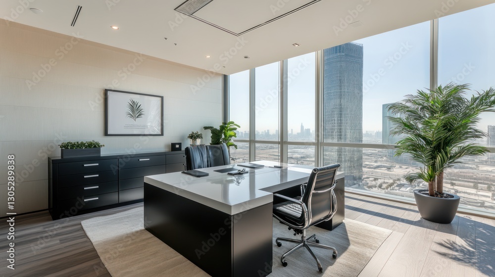 Fototapeta premium Modern office executive desk with city view (3)