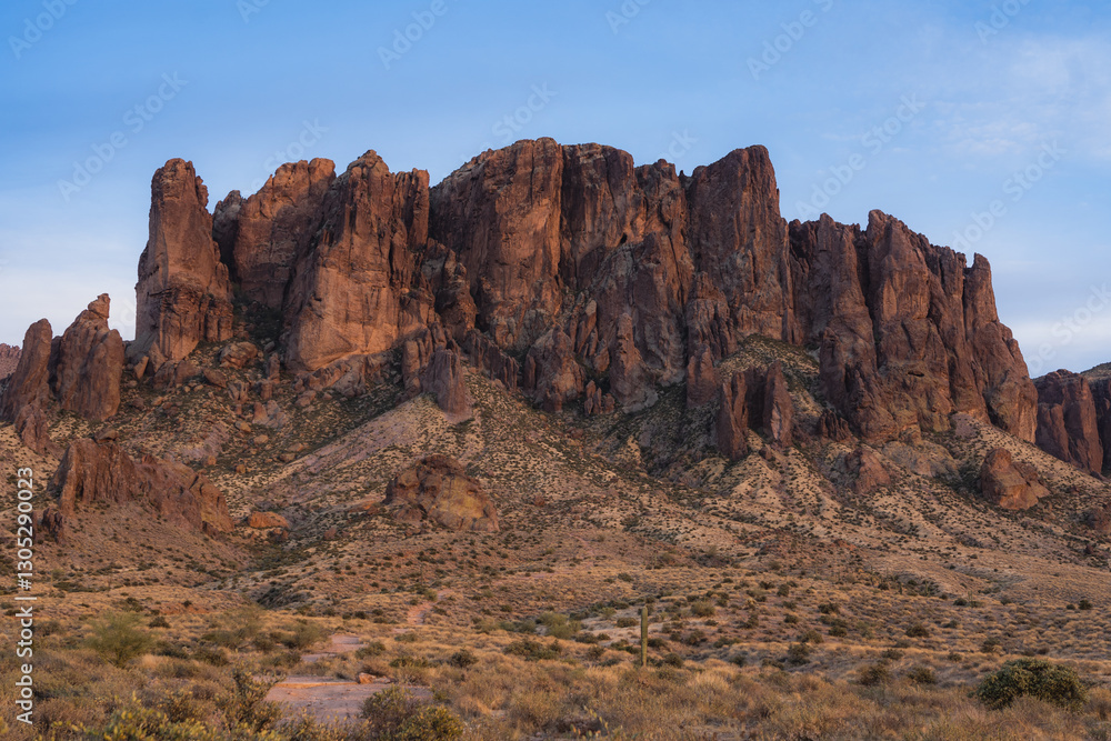 Mountains of of the Lost Dutchman’s Gold Mine legend, in the desert landscape of Arizona. Mountains of of the Lost Dutchman’s Gold Mine legend, in the desert landscape of Arizona.