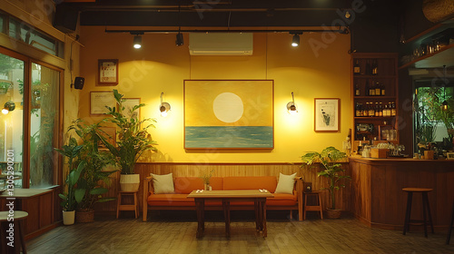 Wallpaper Mural Cozy cafe interior with art and plants Torontodigital.ca