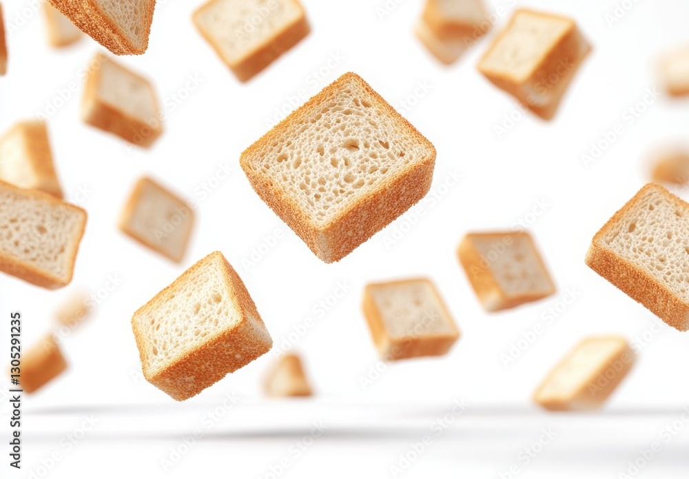 Floating Cubes of Sliced Bread on a White Background for Food Concept Floating Cubes of Sliced Bread on a White Background for Food Concept
