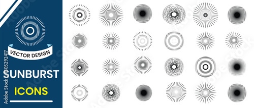 Sunburst element, Rays, beam set. Sunburst icon collection. Abstract sunburst Vector illustration. Retro sunburst design. Radial stripes background. Abstract line circle vector background.