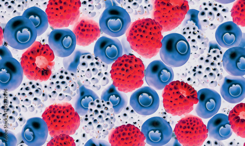 Fresh summer berries mix background with raspberry, red currant, blueberry and blackberry. Background from healthy fruits. Blueberries, blackberries and raspberries. illustration