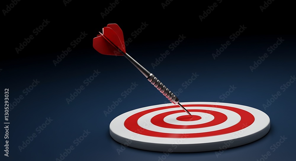 A red dart perfectly hitting the center of a target, symbolizing accuracy, focus, and achieving goals. A red dart perfectly hitting the center of a target, symbolizing accuracy, focus, and achieving goals.