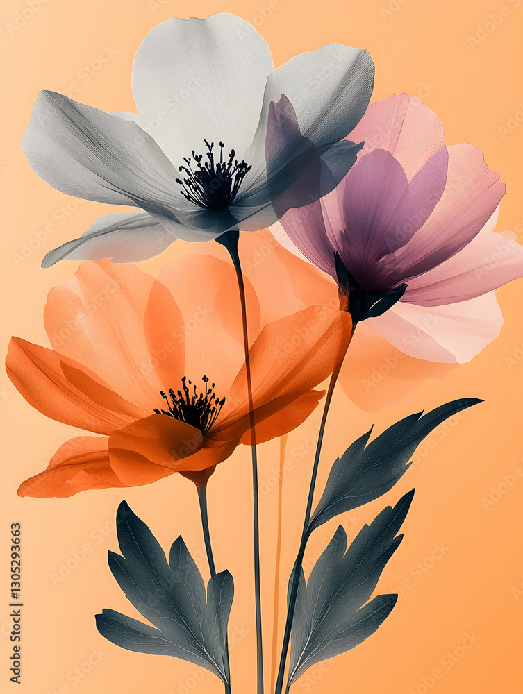 Fototapeta premium Delicate Floral Arrangement Against Peach Background