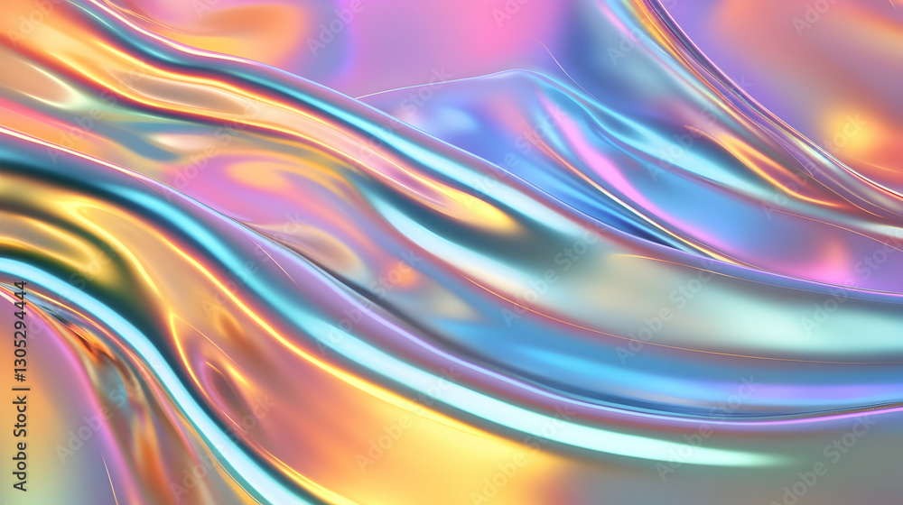 A smooth metallic foil background with a mesmerizing iridescent glow, soft prismatic gradients transition seamlessly in a futuristic aesthetic A smooth metallic foil background with a mesmerizing iridescent glow, soft prismatic gradients transition seamlessly in a futuristic aesthetic