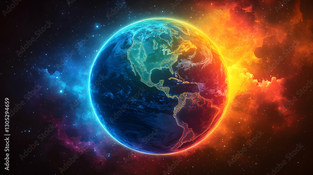 Obraz premium Earth in Cosmic Dual-Tone Heat & Cold