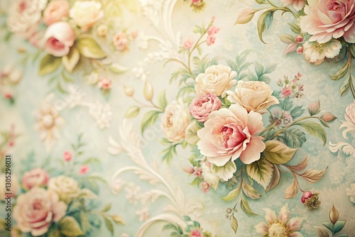 Elegant Vintage Floral Monoline Background: Tilt-Shift Miniature Effect Stock Photo