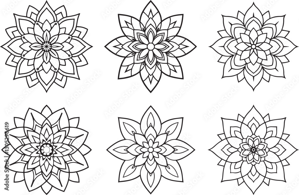 Obraz premium Relaxing Mandala Flower Coloring Pages for Stress Relief, Mindfulness, and Creative Fun