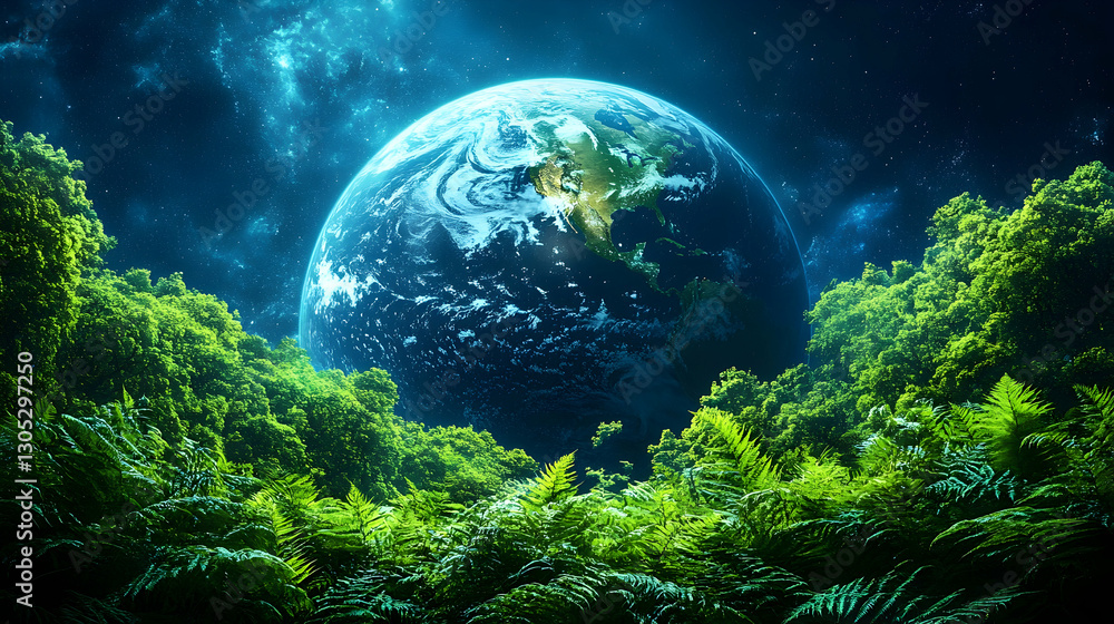 Fototapeta premium Earth Above Lush Night Forest