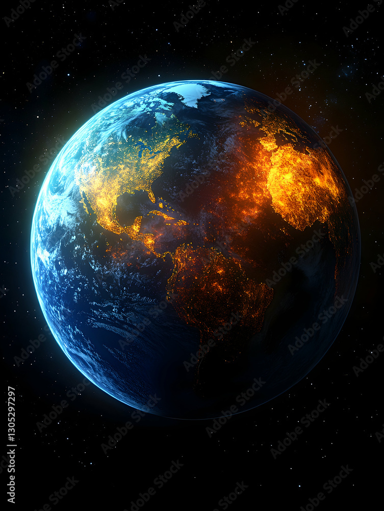 Fototapeta premium Earth with Fiery North America