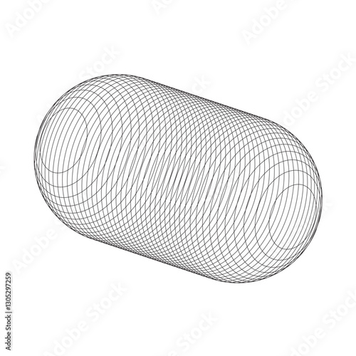 Wireframe illustration of an elongated cylindrical shape with elliptical ends. Perfect for scientific modeling architectural visualization 3D design mathematical simulations and futuristic abstracts