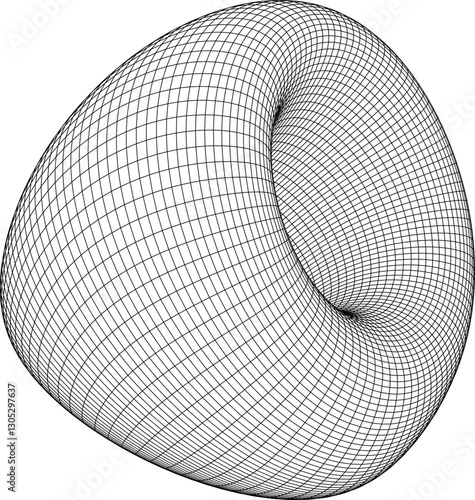 Twisted wireframe torus with a grid pattern, illustrating a complex geometric structure. Ideal for 3D modeling, architecture, digital art, and futuristic design concepts
