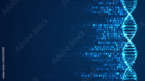 DNA test. Big genomic data visualization on blue background