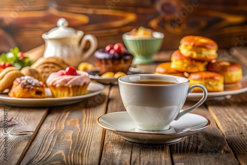 Wallpaper Mural Elegant White Porcelain Teacup with Pastries - Stock Photo Torontodigital.ca