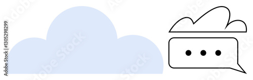 Minimalist blue cloud and black outline chat bubble with ellipsis. Ideal for technology, cloud storage, online messaging, internet services, communication, data sharing, digital interaction. Flat