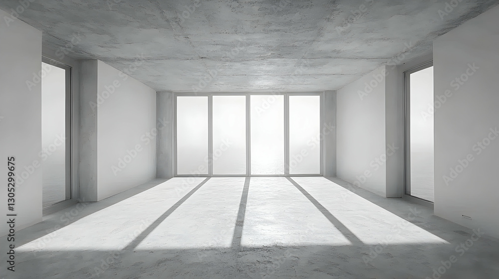 Empty Modern Concrete Room with Large Windows Empty Modern Concrete Room with Large Windows