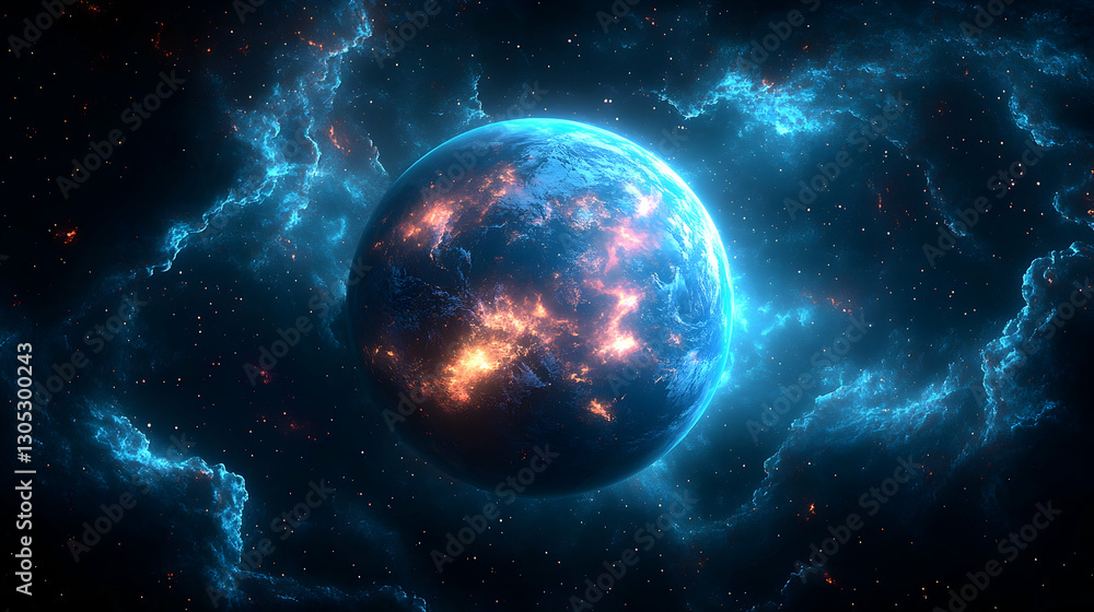 Obraz premium Energetic Earth in Cosmic Nebula