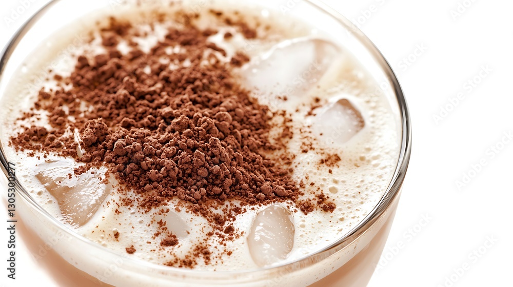 A glass of chocolate milk with ice cubes in it A glass of chocolate milk with ice cubes in it