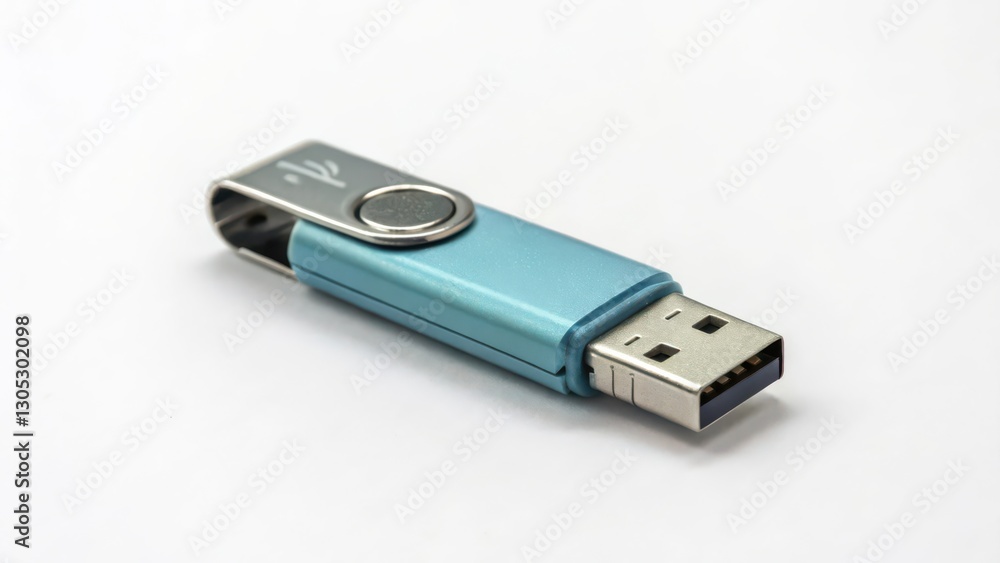 Blue USB Flash Drive on White Background Blue USB Flash Drive on White Background