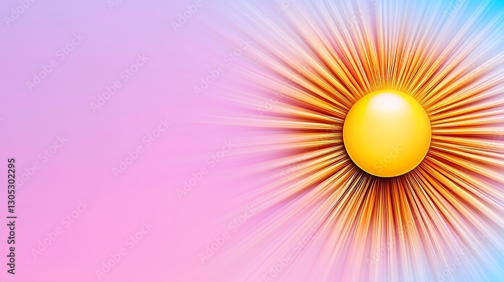 Obraz premium Abstract Sunburst Illustration Vibrant Yellow Orb on Pink and Blue Gradient