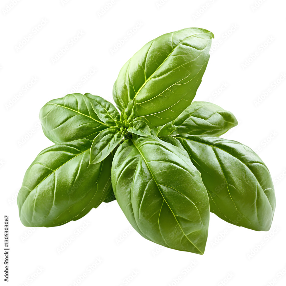 Fototapeta premium A high-resolution image of fresh basil leaves isolated on a white background