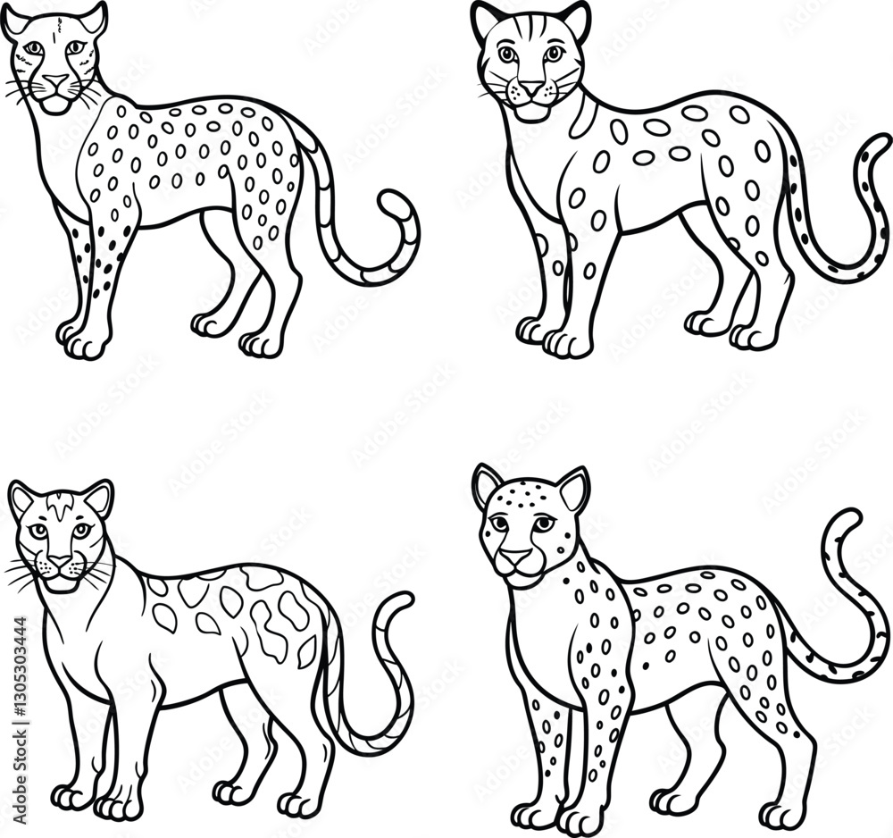 Fototapeta premium Cat Outline Illustration Set Cute Feline Line Art Collection 