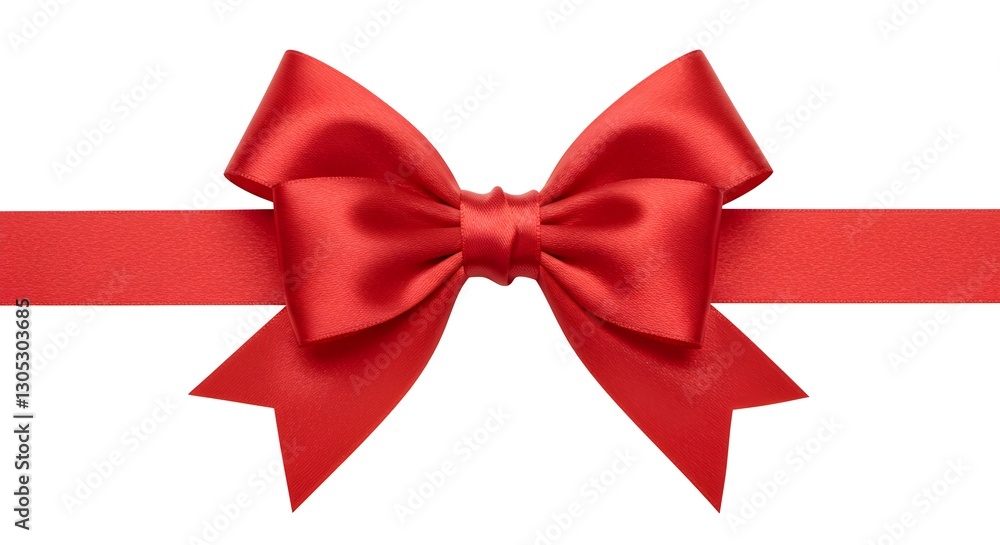 Fototapeta premium Red Satin Bow with Ribbon on White Background – Gift Wrapping and Celebration Concept