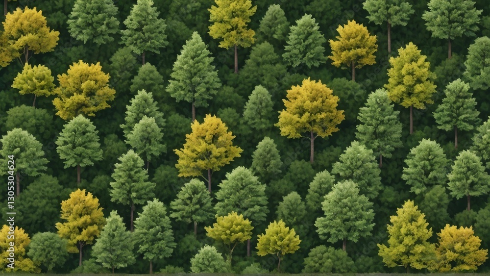 Naklejka premium Dense pine tree forest with varying shades of green. Natural, textured landscape perfect for nature, forest, or outdoor-themed projects.