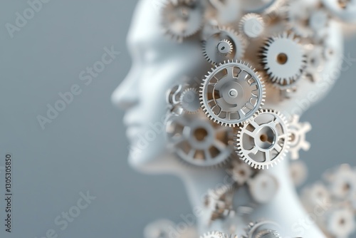 Wallpaper Mural This artwork features a futuristic portrayal of Men's Day, showcasing a humanoid silhouette made of interlocked silver gears. The soft-focus industrial lighting enhances the luxury feel Torontodigital.ca