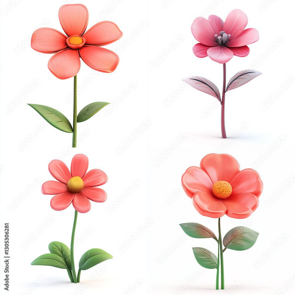 3D Cartoon Flower Isolated on White Background 3D Cartoon Flower Isolated on White Background
