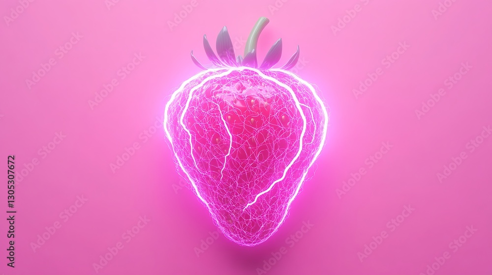 Obraz premium Glowing strawberry with electric aura on pink, for ads or creative health concepts