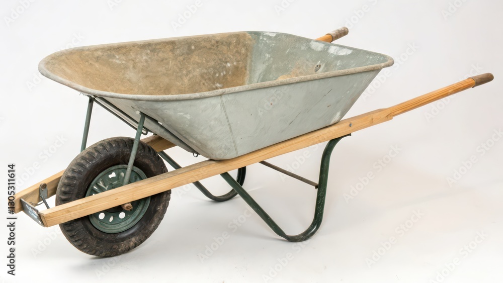 Galvanized Steel Wheelbarrow on White Background Galvanized Steel Wheelbarrow on White Background