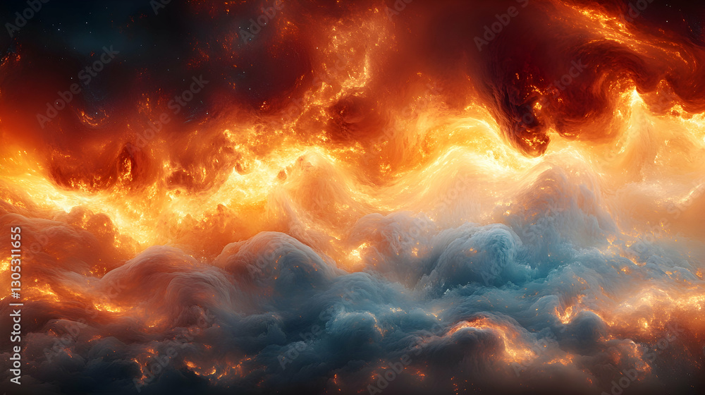 Fototapeta premium Fiery cosmic clouds swirl in the void
