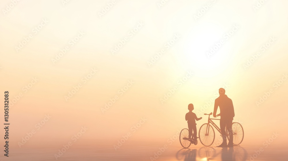 Obraz premium Father and son enjoying a sunrise bike ride.