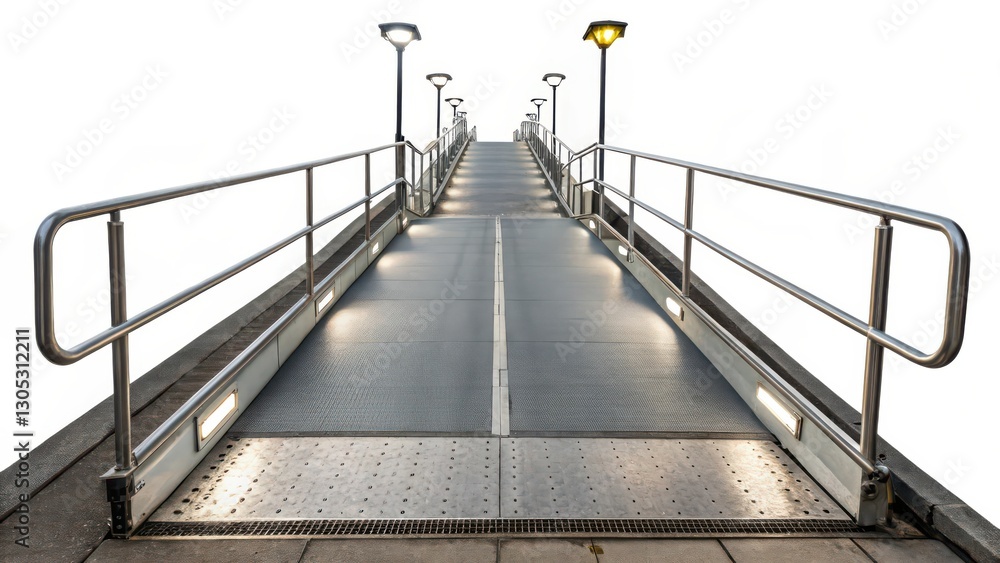 Fototapeta premium Metal Pedestrian Ramp with Lighting on White Background