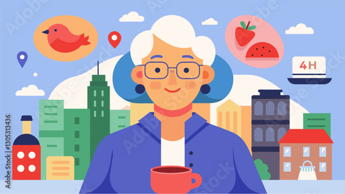 Through her vlogs this senior foodie showcases the best hidden gems in the city giving viewers an inside look at her culinary adventures.. Vector illustration