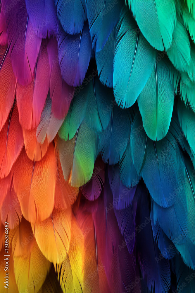 Fototapeta premium Vibrant rainbow colored feathers create stunning texture display