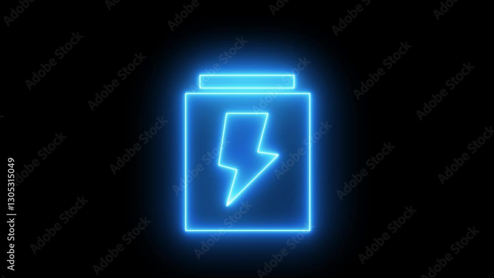 Glowing neon battery charging icon. Glowing neon battery charging icon.